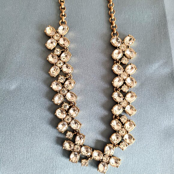J. Crew clear rhinestones gold tone necklace floral design. - Picture 6 of 7